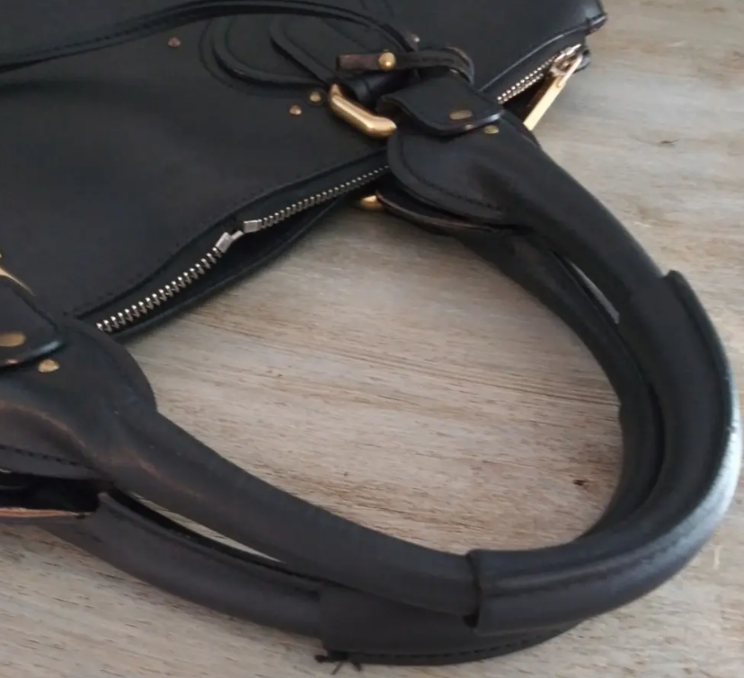 Chloe Large Vintage Black Leather Zip Top Tote w/Padlock