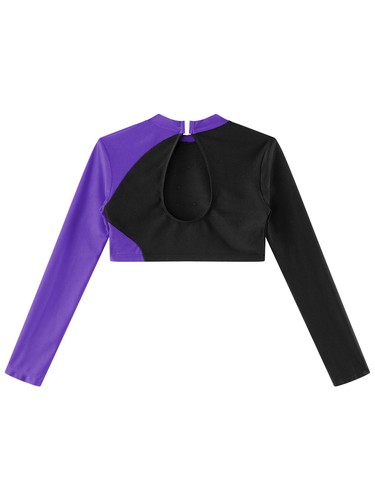 Girls Crop Top Yoga T-shirt Mock Neck Blouse Sportswear Dance Dancewear Tee Gym - Picture 90 of 94