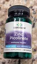 Swanson Zinc Picolinate Immune Health 22mg 60 Capsules exp: 07/2027