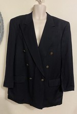 Vintage BURBERRY Navy Double Breasted Wool Blazer Jacket Sport Suit Coat XL /XXL
