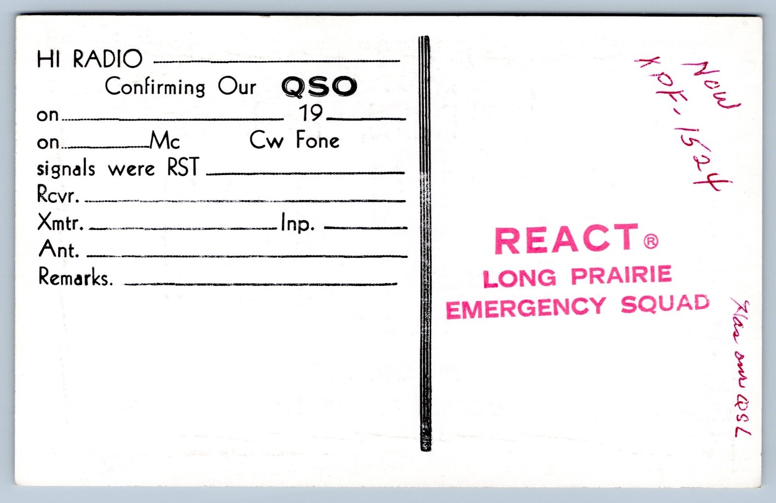 QSL CB Ham Radio Card 16Q1391 Gerald Spieker Long Prairie Minnesota MN