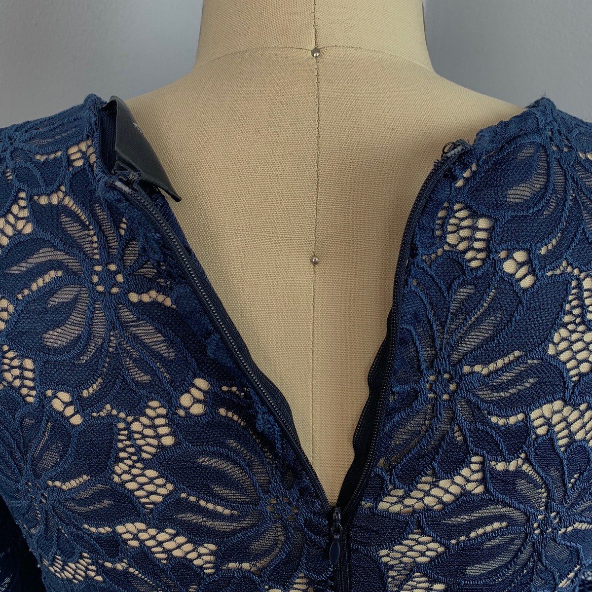 chinese dress ladies Blue Lace Long Sleeved Midi Dress  AX Paris