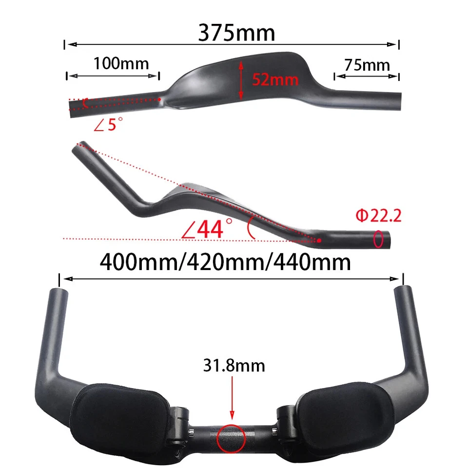 Manillar de fibra de carbono TT triatlón bicicleta de carretera manillar accesorios de bicicleta Foto 2 de 4