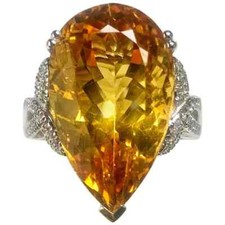14.CT Natural Pear Cut Citrine With Pave Set Shiny CZ Solitaire 935 Silver Ring