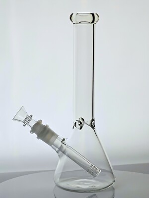 Small Bong, 10'' Inches Tall, Ice Pinch, Incld Down Stem & Bowl, Clear Glass, 5mm