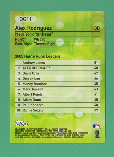 2006 Topps Own The Game Alex Rodriguez New York Yankees #OG11 - Picture 2 of 2