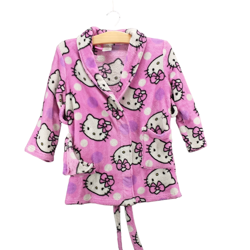 Hello Kitty All Over Design Girls Fleece Robe Pink White Size 6/6X Tie Belt