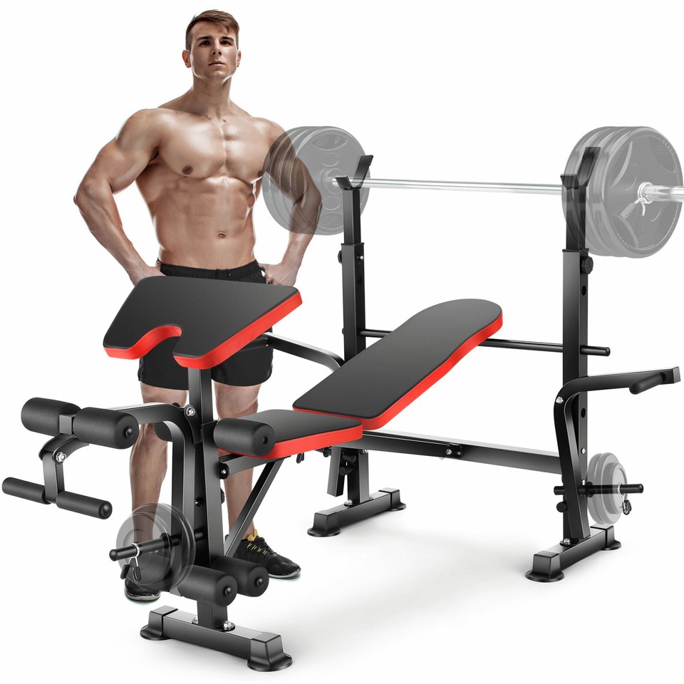 6 in 1 600lbs Weight Bench Set w/Squat Rack, Adjustable Incline Bench ...