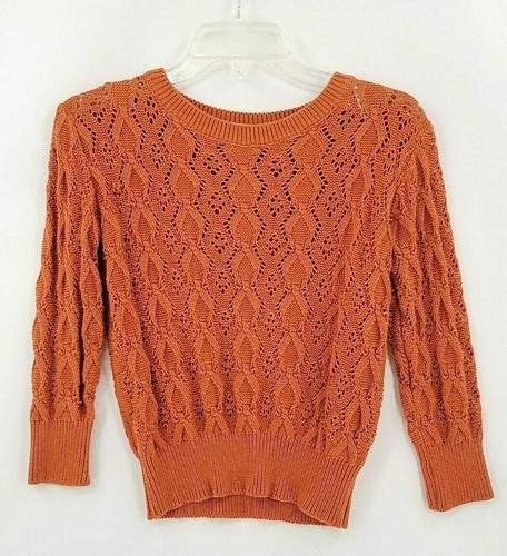 Forever 21 Brand Women's L Solid Burnt Orange Knit Crochet Long Sleeved  Sweater | eBay