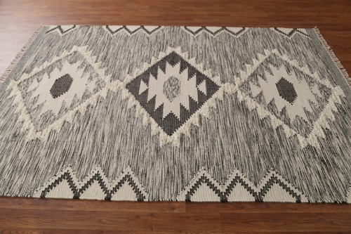 Geometrischer Durrie-Kilim mehrstufiger Pfahlflächenteppich handgewebter moderner Teppich 5'x8' - Bild 8 von 11
