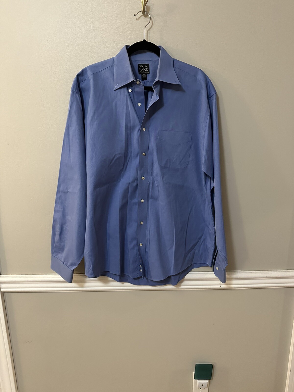 Jos. A. Bank Travelers Collection Mens Button Up Shirt 16-36 Blue Long Sleeve