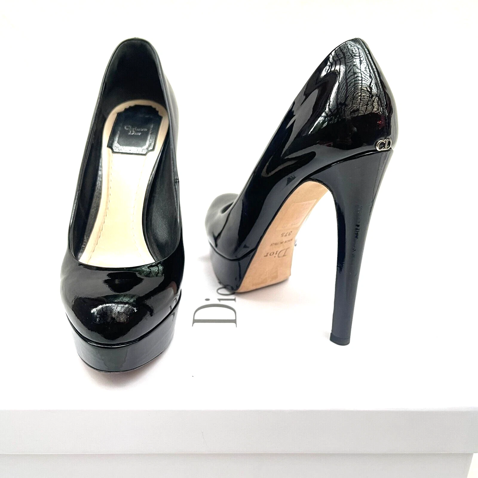 Escarpins Christian Dior Miss Dior plateforme cuir verni noir 7,5