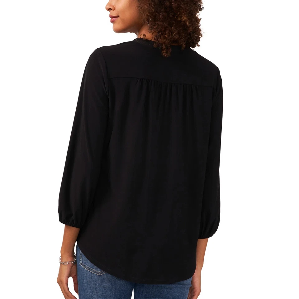 Nuevo sin usar Vince Camuto Top para mujer fluido cuello en V clásico negro talla S $60 8HL091 Foto 2 de 3