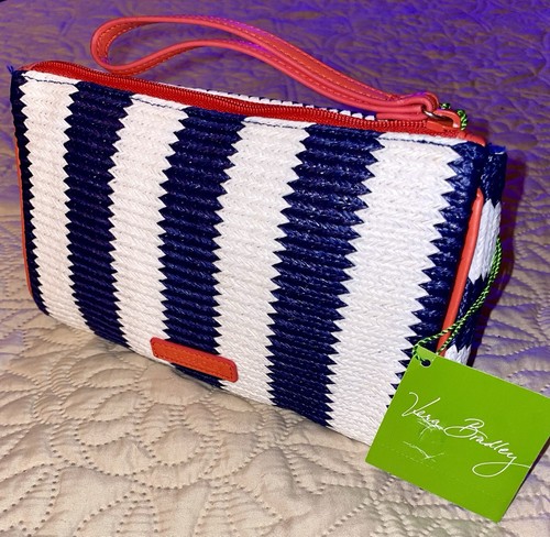 Vera Bradley Wristlet Wallet Color Blue White And Coral - Nautical Themed