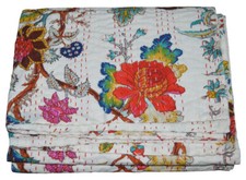 Indian Handmade Twin Cotton Kantha Floral Quilt Throw Blanket Bedspread Vintage