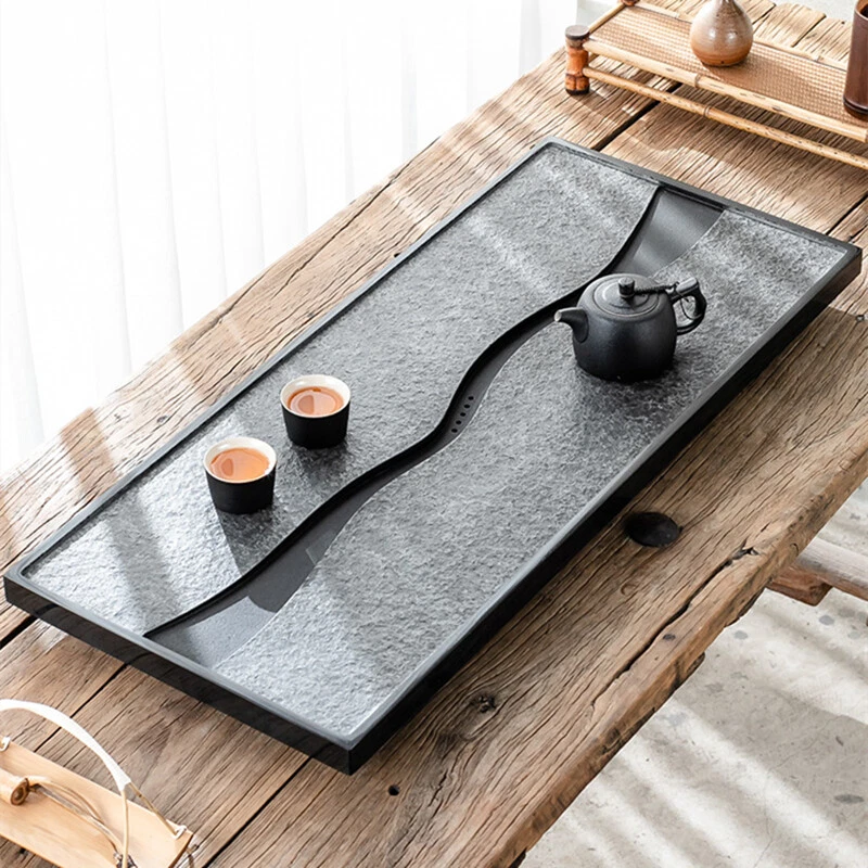 Chinese Tea Tray For Kungfu Teaset Water Draining Tea Table Black Stone Tea  Boat | Ebay