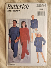 Vtg Butterick Pattern 3091  1993 Unisex Top, Shorts  Pants - Sizes XS-S-Med