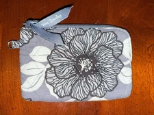 Vera Bradley Mini Zipper Wallet / ID Case – Gray Floral Pattern – Quilted Fabric