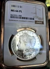 1881-S Morgan Dollar -NGC MS-66 PL - Blast White