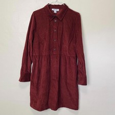 Rust Orange Autumn Collared Vintage Pure Cotton Corduroy Babydoll Mini Dress NWT