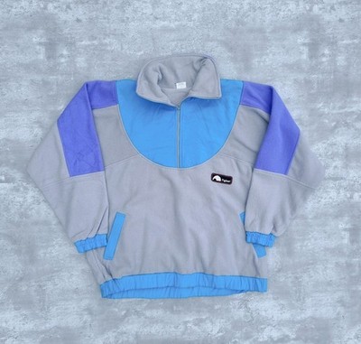 Vintage 80s l'Igloo Crazy Abstract Colour Block Fleece Herren Blau Lila Grau