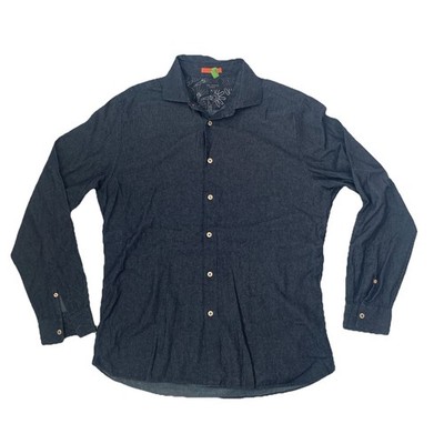 TED BAKER Mens denim Shirt Reverse Cuff Roll Up Sleeve Navy blue Size XL 5 