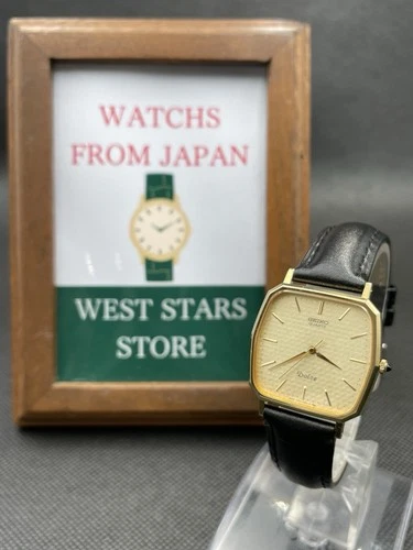 [Near Mint] Vintage SEIKO Dolce 7731-5120 Gold Black Band Quartz Men Watch JAPAN