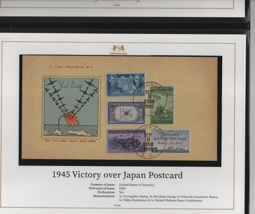 Harrington & Byrne 1945 Sieg über Japan USA Postkarte mit Zertifikat