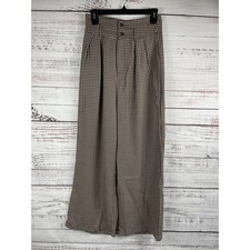 Cider Pants Women's SZ S Brown Houndstooth Plaid Wide Leg High Rise Trousers New