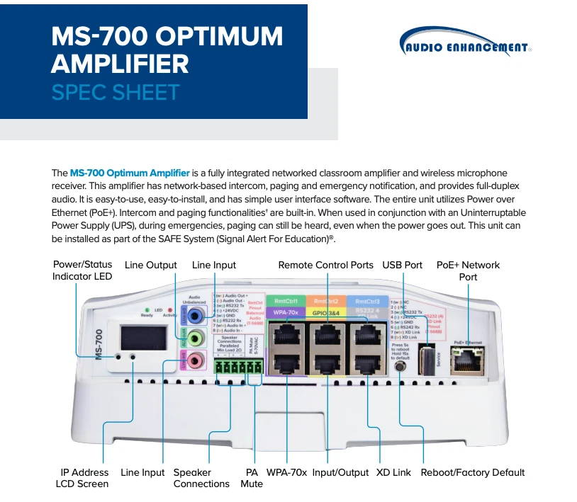 AUDIO ENHANCEMENT MS-700 OPTIMUM AMPLIFIER - Image 2 of 3