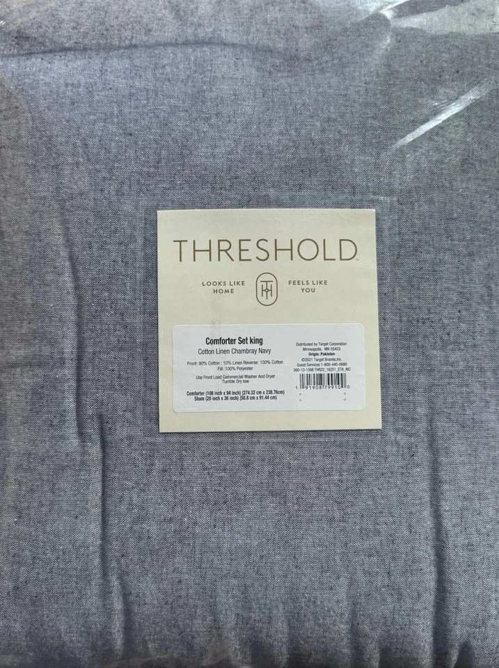 THRESHOLD Cotton Linen Comforter and Sham Set King Size; NAVY COLOR - Image 4 of 4