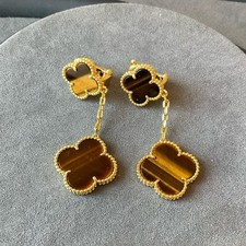 Clover tigers eye dangle Earrings 925 silver gold plated