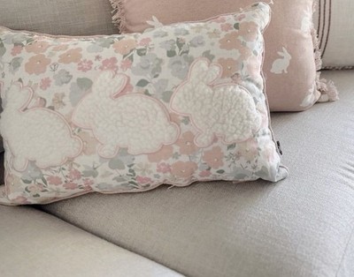 Cottontail Lane Crochet Easter Bunny Rabbit Blue Floral Throw Pillow