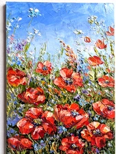  Red Poppies ORIGINAL OIL Painting , impasto 7"x5" by Olga Diduh.