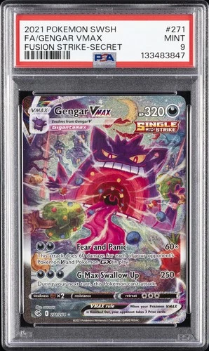 2021 POKEMON SWORD & SHIELD FUSION STRIKE SECRET #271 FULL ART/GENGAR VMAX PSA 9