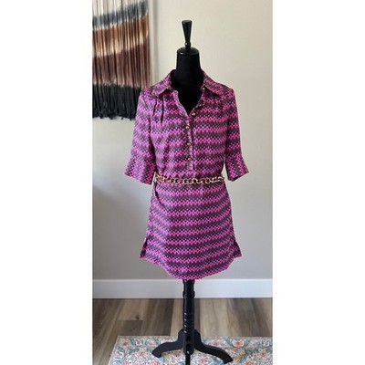 MILLY OF NEW YORK Geometric Silk Belted Mini Shirt Dress Size 4