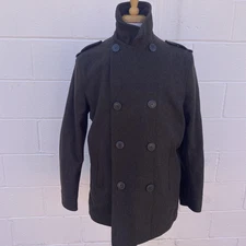 Levi's Coat Mens Medium Olive Wool Blend Peacoat Double Breasted Zip Out Liner