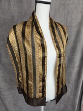 Vintage Liz Claiborne Silk Scarf Cheetah Print Brown 12x61 Brown Gold Stripes