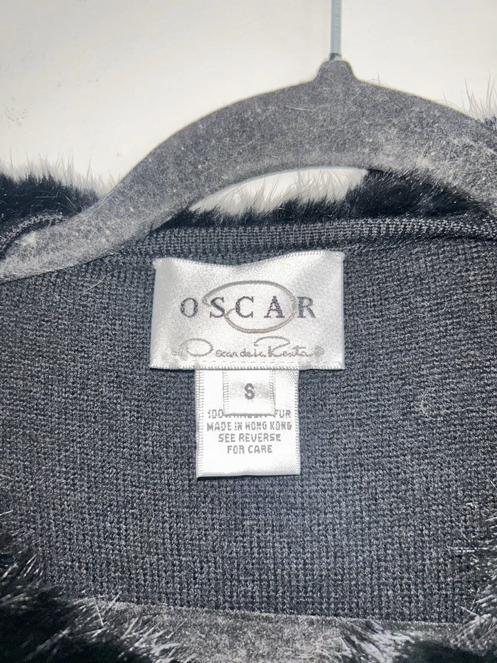 RARE Vintage Oscar De La Renta Floral Embroidered Wool & Fur  Cardigan Jacket Sm - Image 4 of 4