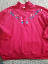 Vtg. Chinawear Morsly Womens 2X Red Embroidered  Zip Sweatshirt GUC.     AB