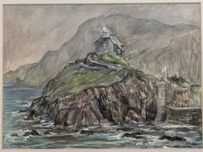 Vintage Original watercolour painting Ilfracombe Lighthouse signed by E Morgan