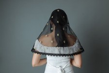 prayer mantilla veil Black D Shape for church embroidered Only Last Piece