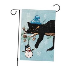 Welcome Winter Garden Flag 12x18 Double Sided, Burlap Small Snow Black Cat