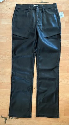 NEW GOOD AMERICAN good Icon Black Faux Leather Court Out Pants Size 14 Women D8