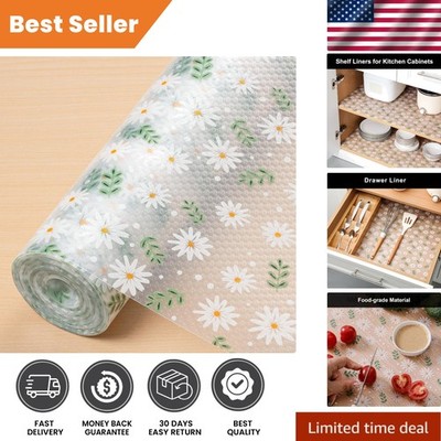 Versatile Non-Slip Cabinet Liner - Beautiful Green Daisy Design, 12'' x 240''