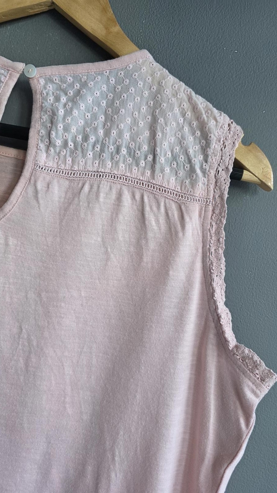 Hush Pink Cotton Lace Trim Sleeveless Top Embroidered Detail M Mesh Light Summer image 8