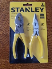 Stanley 2 Piece Pliers Set-Long Nose & Slip Joint Plier NEW In Sealed Packaging