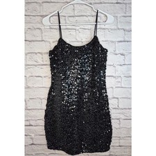 Vtg Hollywood Nites Sequin Dress Sz 8 Fit 4 6 Black Cami Mini Party Prom 90s USA
