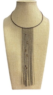 Miriam Haskell Bronze Seed Bead w/ Crystal/Bronze Chain Waterfall Necklace NWOT
