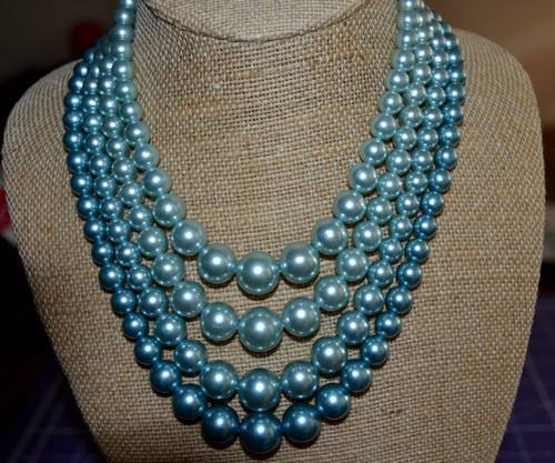CHUNKY STATEMENT BLUE Beaded Necklace Layered Multi Strand Jewelry Japan Vintage
